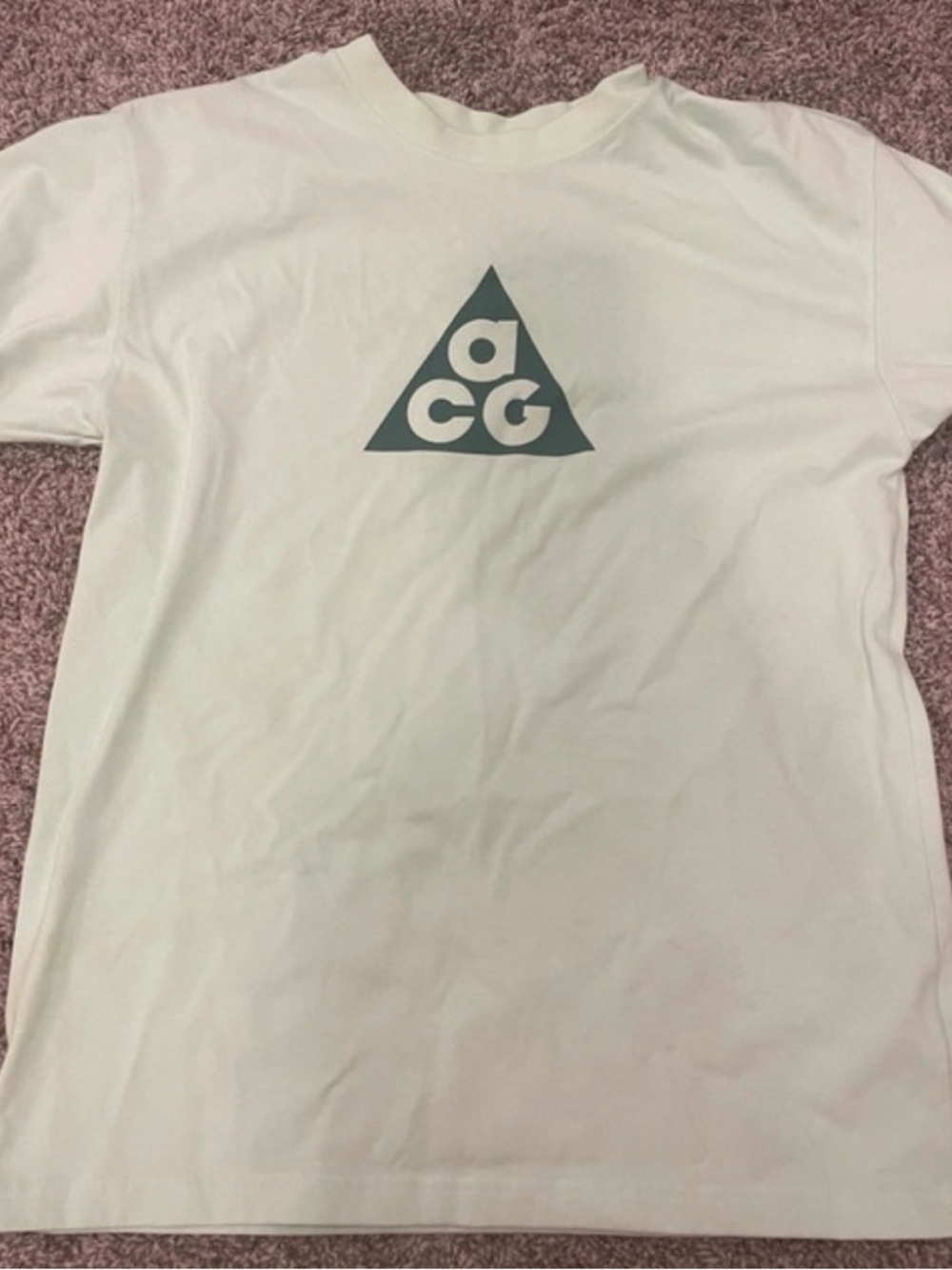 Nike White Short Sleeve Tee with Teal ACG Triangle Logo